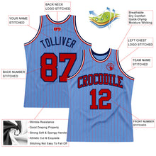 Load image into Gallery viewer, Custom Light Blue Red Pinstripe Red-Navy Authentic Basketball Jersey