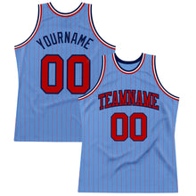 Load image into Gallery viewer, Custom Light Blue Red Pinstripe Red-Navy Authentic Basketball Jersey
