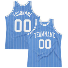 Load image into Gallery viewer, Custom Light Blue White Pinstripe White Authentic Basketball Jersey
