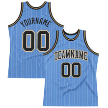 Laden Sie das Bild in den Galerie-Viewer, Custom Light Blue White Pinstripe Black-Old Gold Authentic Basketball Jersey