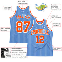Laden Sie das Bild in den Galerie-Viewer, Custom Light Blue White Pinstripe Orange Authentic Basketball Jersey