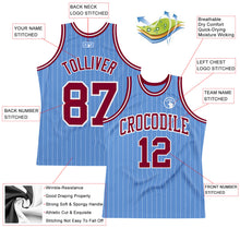 Load image into Gallery viewer, Custom Light Blue White Pinstripe Maroon Authentic Basketball Jersey