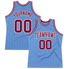 Load image into Gallery viewer, Custom Light Blue White Pinstripe Maroon Authentic Basketball Jersey