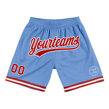 Load image into Gallery viewer, Custom Light Blue Red-White Authentic Throwback Basketball Shorts