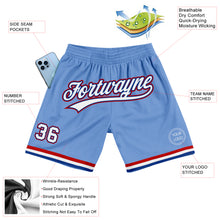 Laden Sie das Bild in den Galerie-Viewer, Custom Light Blue White Royal-Red Authentic Throwback Basketball Shorts