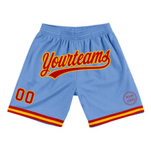 Laden Sie das Bild in den Galerie-Viewer, Custom Light Blue Red-Gold Authentic Throwback Basketball Shorts