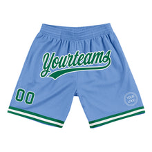 Laden Sie das Bild in den Galerie-Viewer, Custom Light Blue Kelly Green-White Authentic Throwback Basketball Shorts