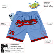 Laden Sie das Bild in den Galerie-Viewer, Custom Light Blue Red-Black Authentic Throwback Basketball Shorts