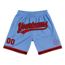 Laden Sie das Bild in den Galerie-Viewer, Custom Light Blue Red-Black Authentic Throwback Basketball Shorts