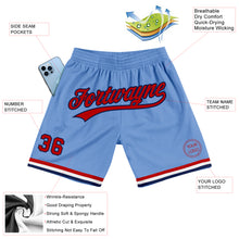 Laden Sie das Bild in den Galerie-Viewer, Custom Light Blue Red-Navy Authentic Throwback Basketball Shorts