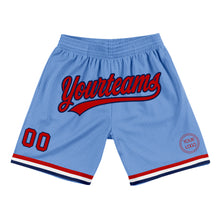 Laden Sie das Bild in den Galerie-Viewer, Custom Light Blue Red-Navy Authentic Throwback Basketball Shorts