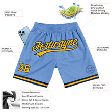 Laden Sie das Bild in den Galerie-Viewer, Custom Light Blue Gold-Navy Authentic Throwback Basketball Shorts