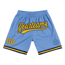 Laden Sie das Bild in den Galerie-Viewer, Custom Light Blue Gold-Navy Authentic Throwback Basketball Shorts