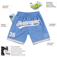 Laden Sie das Bild in den Galerie-Viewer, Custom Light Blue White-Gray Authentic Throwback Basketball Shorts