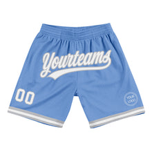 Laden Sie das Bild in den Galerie-Viewer, Custom Light Blue White-Gray Authentic Throwback Basketball Shorts