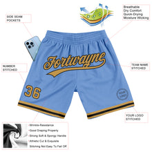 Laden Sie das Bild in den Galerie-Viewer, Custom Light Blue Old Gold-Black Authentic Throwback Basketball Shorts
