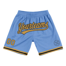 Laden Sie das Bild in den Galerie-Viewer, Custom Light Blue Old Gold-Black Authentic Throwback Basketball Shorts