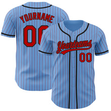Загрузить изображение в средство просмотра галереи, Custom Light Blue Red Pinstripe Black Authentic Baseball Jersey