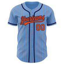 Загрузить изображение в средство просмотра галереи, Custom Light Blue Orange Pinstripe Navy Authentic Baseball Jersey