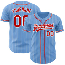 Загрузить изображение в средство просмотра галереи, Custom Light Blue White Pinstripe Red Authentic Baseball Jersey