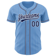 Загрузить изображение в средство просмотра галереи, Custom Light Blue White Pinstripe Navy Authentic Baseball Jersey