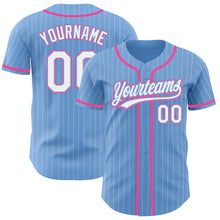 Загрузить изображение в средство просмотра галереи, Custom Light Blue White Pinstripe Pink Authentic Baseball Jersey