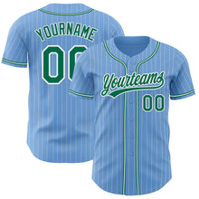 Загрузить изображение в средство просмотра галереи, Custom Light Blue White Pinstripe Kelly Green Authentic Baseball Jersey