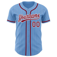Загрузить изображение в средство просмотра галереи, Custom Light Blue White Pinstripe Crimson Authentic Baseball Jersey