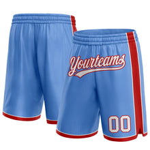 Laden Sie das Bild in den Galerie-Viewer, Custom Light Blue White-Red Authentic Basketball Shorts