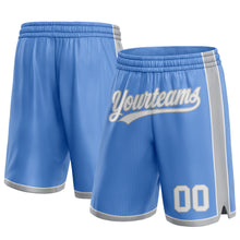 Laden Sie das Bild in den Galerie-Viewer, Custom Light Blue White-Gray Authentic Basketball Shorts