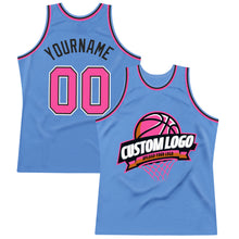 Загрузить изображение в средство просмотра галереи, Custom Light Blue Pink-Black Authentic Throwback Basketball Jersey