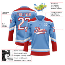 Load image into Gallery viewer, Custom Light Blue White-Red Hockey Lace Neck Jersey