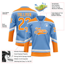Load image into Gallery viewer, Custom Light Blue Bay Orange-White Hockey Lace Neck Jersey