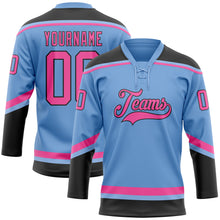 Load image into Gallery viewer, Custom Light Blue Pink-Black Hockey Lace Neck Jersey