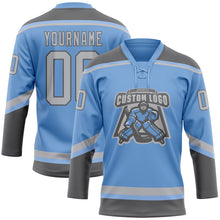 Load image into Gallery viewer, Custom Light Blue Gray-Steel Gray Hockey Lace Neck Jersey