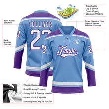 Load image into Gallery viewer, Custom Light Blue White-Purple Hockey Lace Neck Jersey