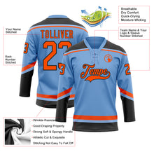 Load image into Gallery viewer, Custom Light Blue Orange-Black Hockey Lace Neck Jersey