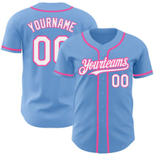 Загрузить изображение в средство просмотра галереи, Custom Light Blue White-Pink Authentic Baseball Jersey