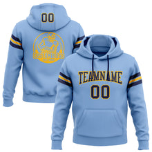 Load image into Gallery viewer, Custom Stitched Light Blue Navy-Gold Football Pullover Sweatshirt Hoodie
