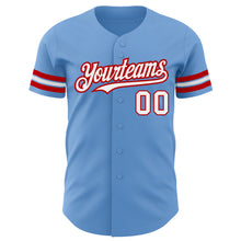 Charger l'image dans la galerie, Custom Light Blue White-Red Authentic Baseball Jersey