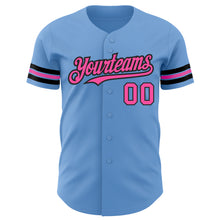 Laden Sie das Bild in den Galerie-Viewer, Custom Light Blue Pink-Black Authentic Baseball Jersey