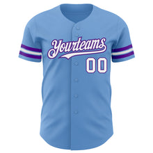 Charger l'image dans la galerie, Custom Light Blue White-Purple Authentic Baseball Jersey