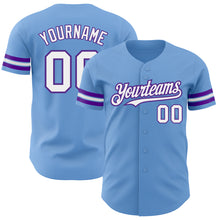 Charger l'image dans la galerie, Custom Light Blue White-Purple Authentic Baseball Jersey