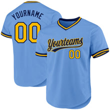 Charger l'image dans la galerie, Custom Light Blue Gold-Navy Authentic Throwback Baseball Jersey