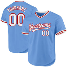 Load image into Gallery viewer, Custom Light Blue White-Red Authentic Throwback Baseball Jersey