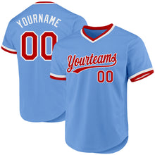 Charger l'image dans la galerie, Custom Light Blue Red-White Authentic Throwback Baseball Jersey
