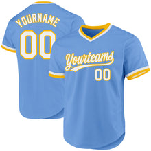 Load image into Gallery viewer, Custom Light Blue White-Gold Authentic Throwback Baseball Jersey