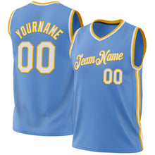 Загрузить изображение в средство просмотра галереи, Custom Light Blue White-Gold Authentic Throwback Basketball Jersey