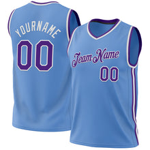 Load image into Gallery viewer, Custom Light Blue Purple-White Authentic Throwback Basketball Jersey