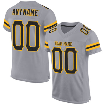 Custom Light Gray Black-Gold Mesh Authentic Football Jersey